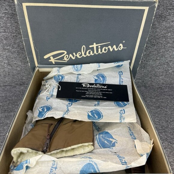 VTG Revelations Wool Lined Side Zip Block Heel Brown Booties 9.5N ✅PEELING W/BOX - Picture 11 of 14